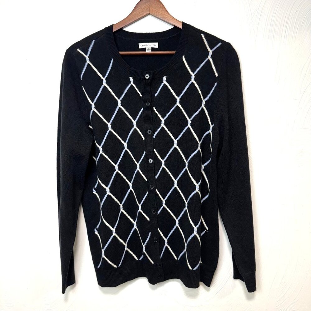 Croft & Barrow Argyle Button Front Black/White Knit Cardigan Sweater Womens M